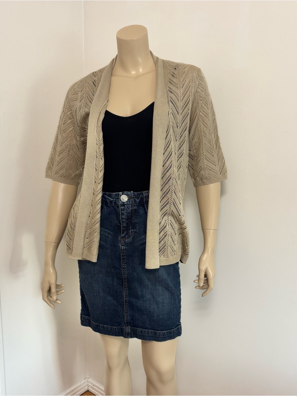 Cyrus Beige Open-Front Knit Cardigan Sweater Size Large